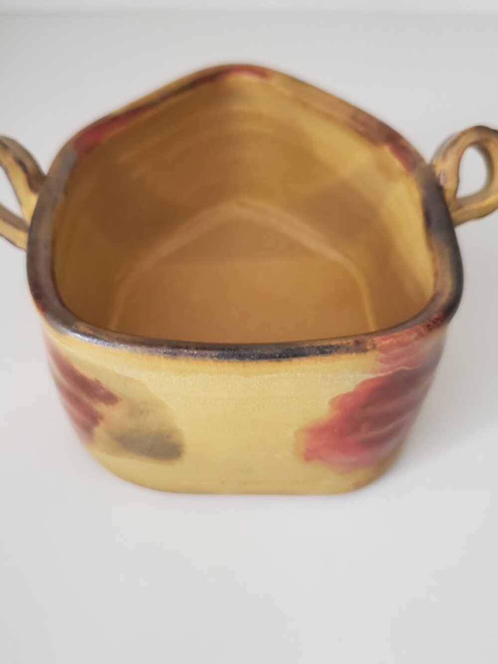 Boat Shaped Pottery Bowl Textured Handles Smooth Interior Matte & Glossy Tones